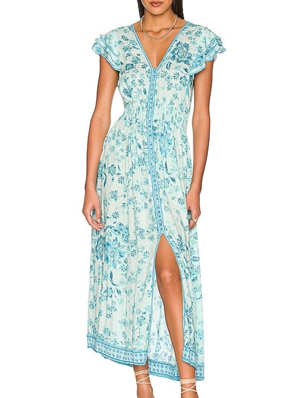 Poupette St Barth Floral Button Front Midi Dress, Size M
